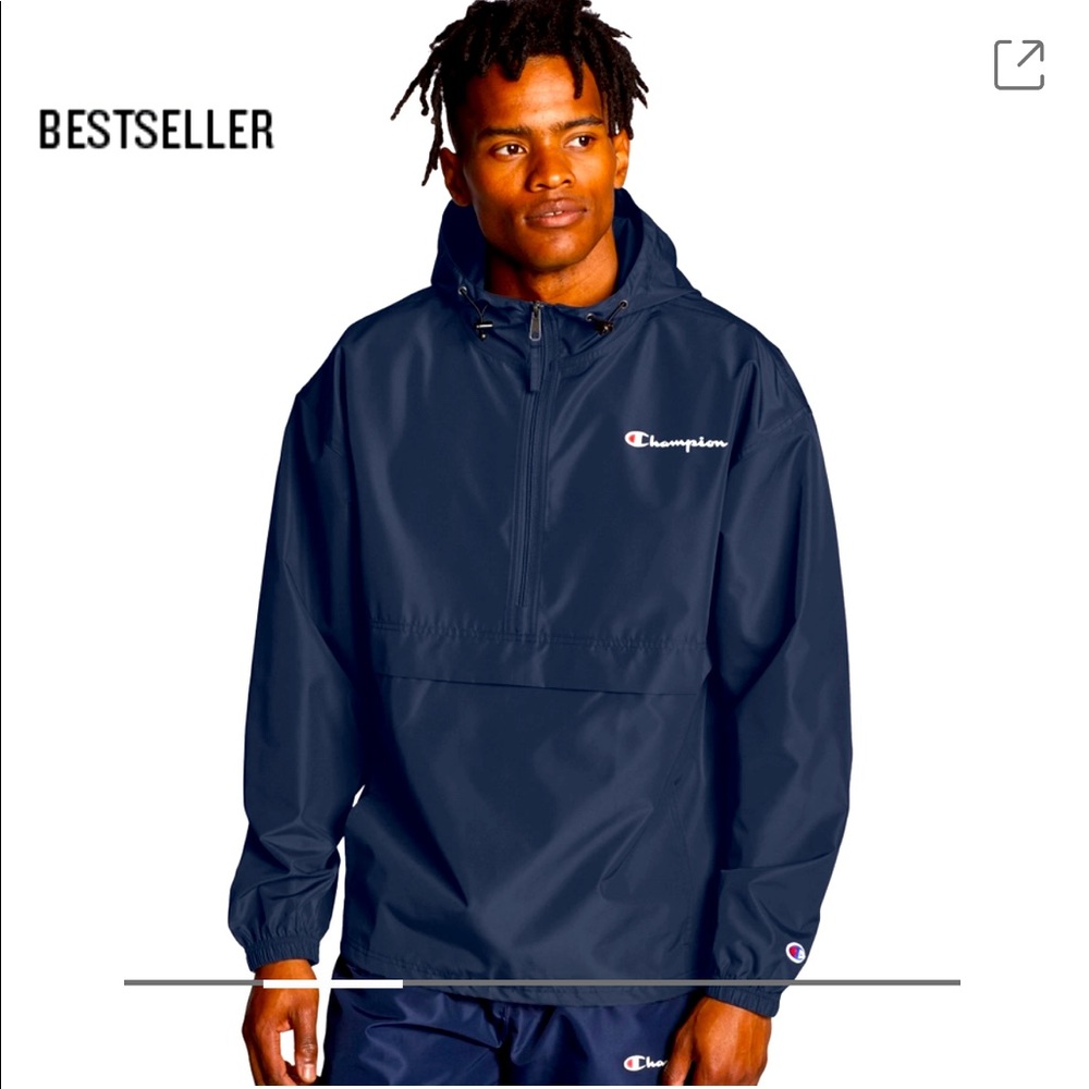 Mens Champion half zip windbreaker NWOT navy